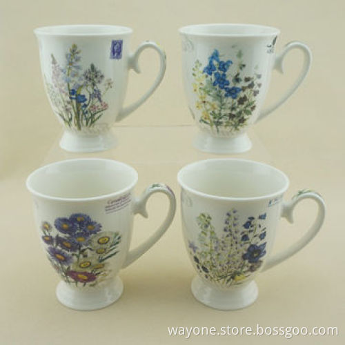 Porcelain Foot Mugs with Floral Design, Royal Shape, Ideal as Present